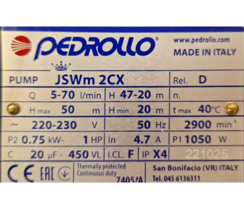 Pedrollo  Sūknis ar hidroforu JSWM2CX-24CL (0,75kW) 220V